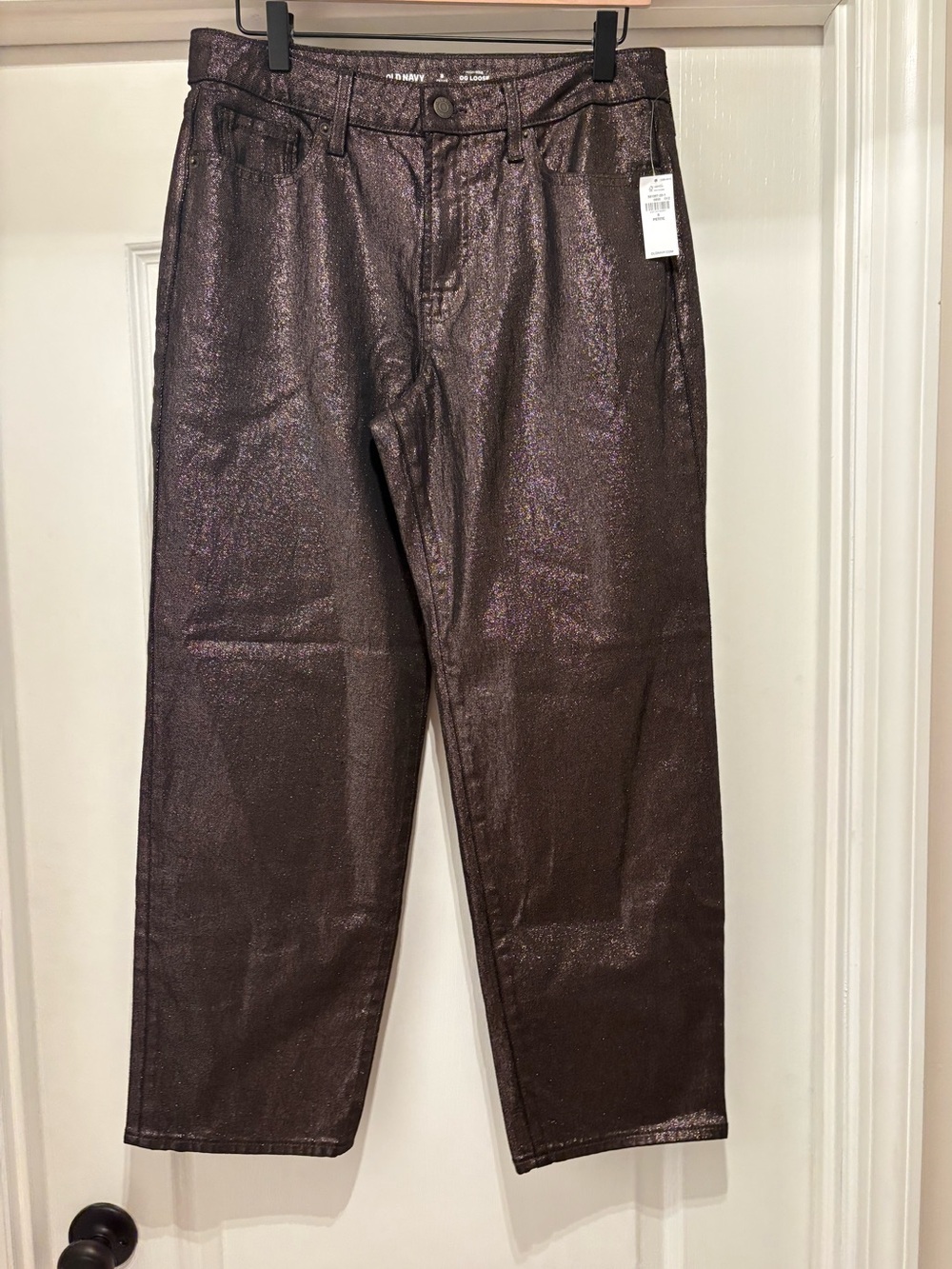 Women’s Old Navy High-Rise OG Loose Jeans metallic shimmer size 8P NWT